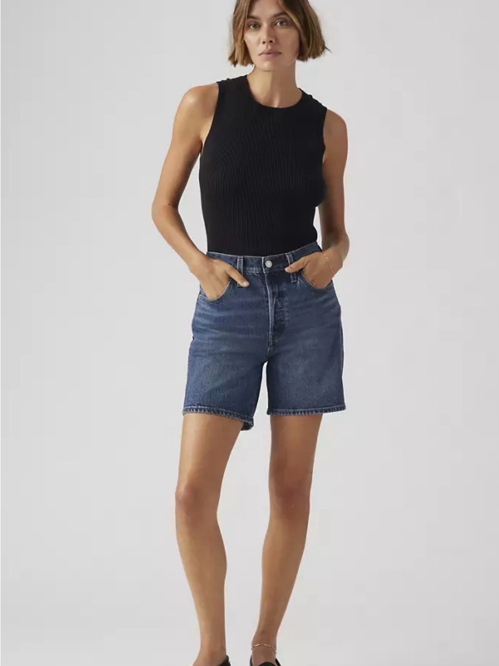 Levi's 501 Mid-Thigh in Broken Midnight - Dark Wash Denim Shorts